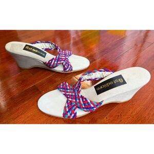 Y2K First Editions Colorful Criss Cross Braided Slip On Wedge Sandals Heels 9M